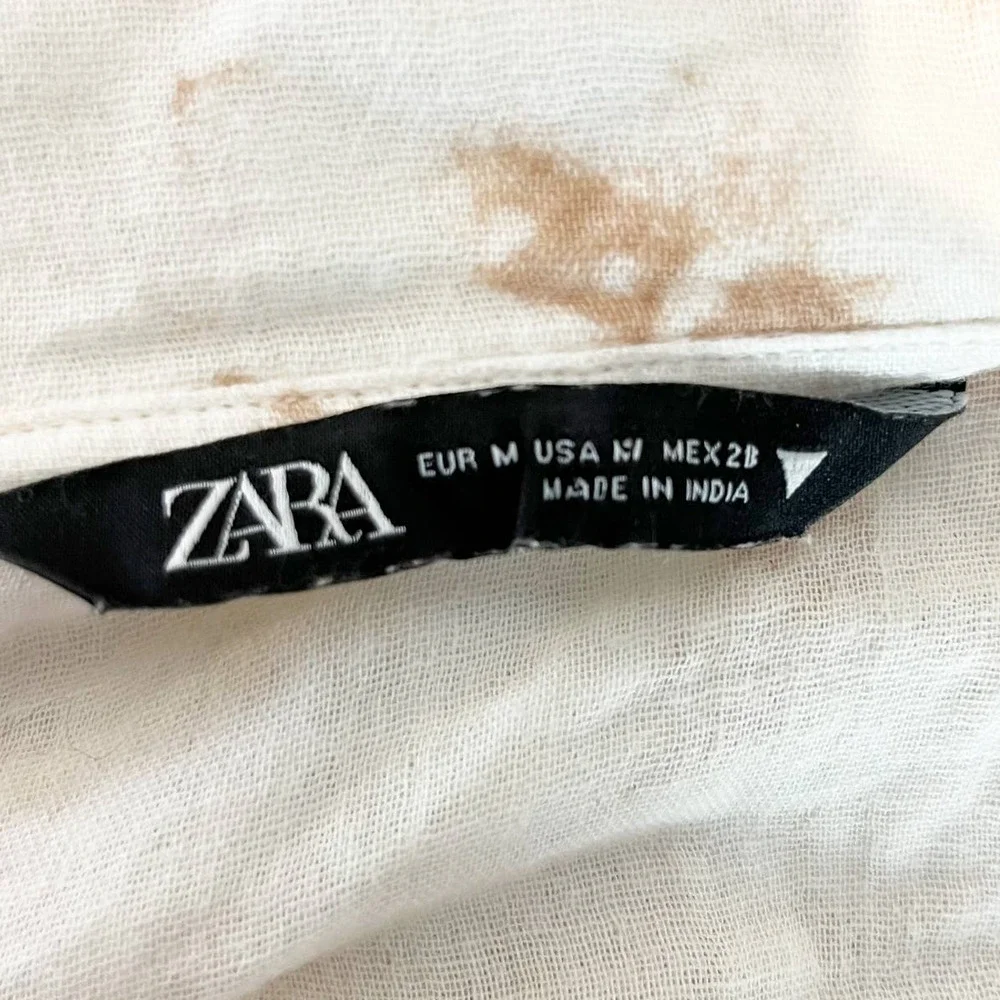 Zara Cream Tie-Dye Eyelet Lace Cropped Blouse